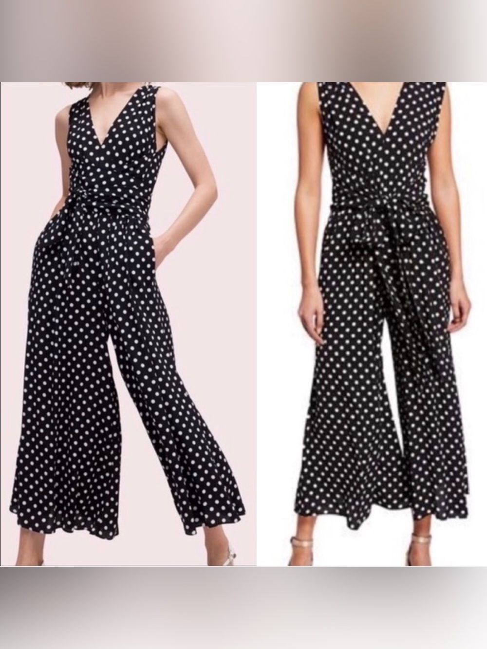 UEC kate spade Lia Dot Black &
White Polka Dot Jumpsuit Wide Leg SZ 4
